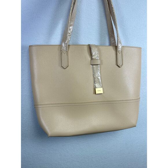 Donna Karan Cashmere Mist DK Logo Tote Bag Cream New - Picture 8 of 9